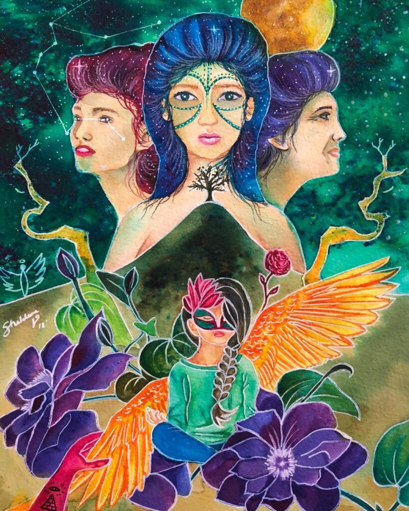 Triple Goddess Spiritual art by Sheldene